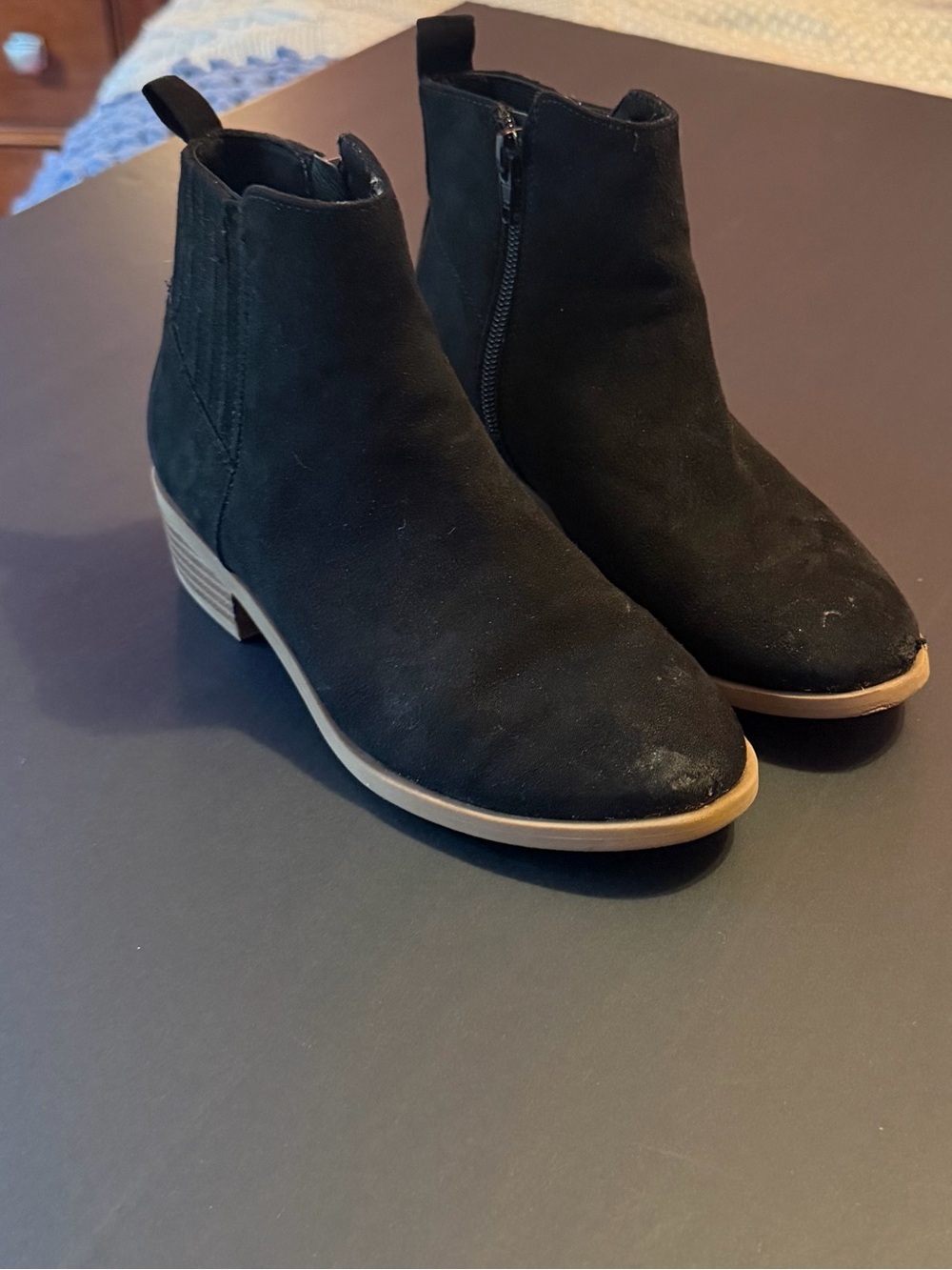 wonder nation Black Ankle Boots with Tan Sole